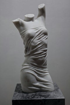 Reaching Up Torso: Hand Carved Carrara Marble Sculpture, Post-Modern