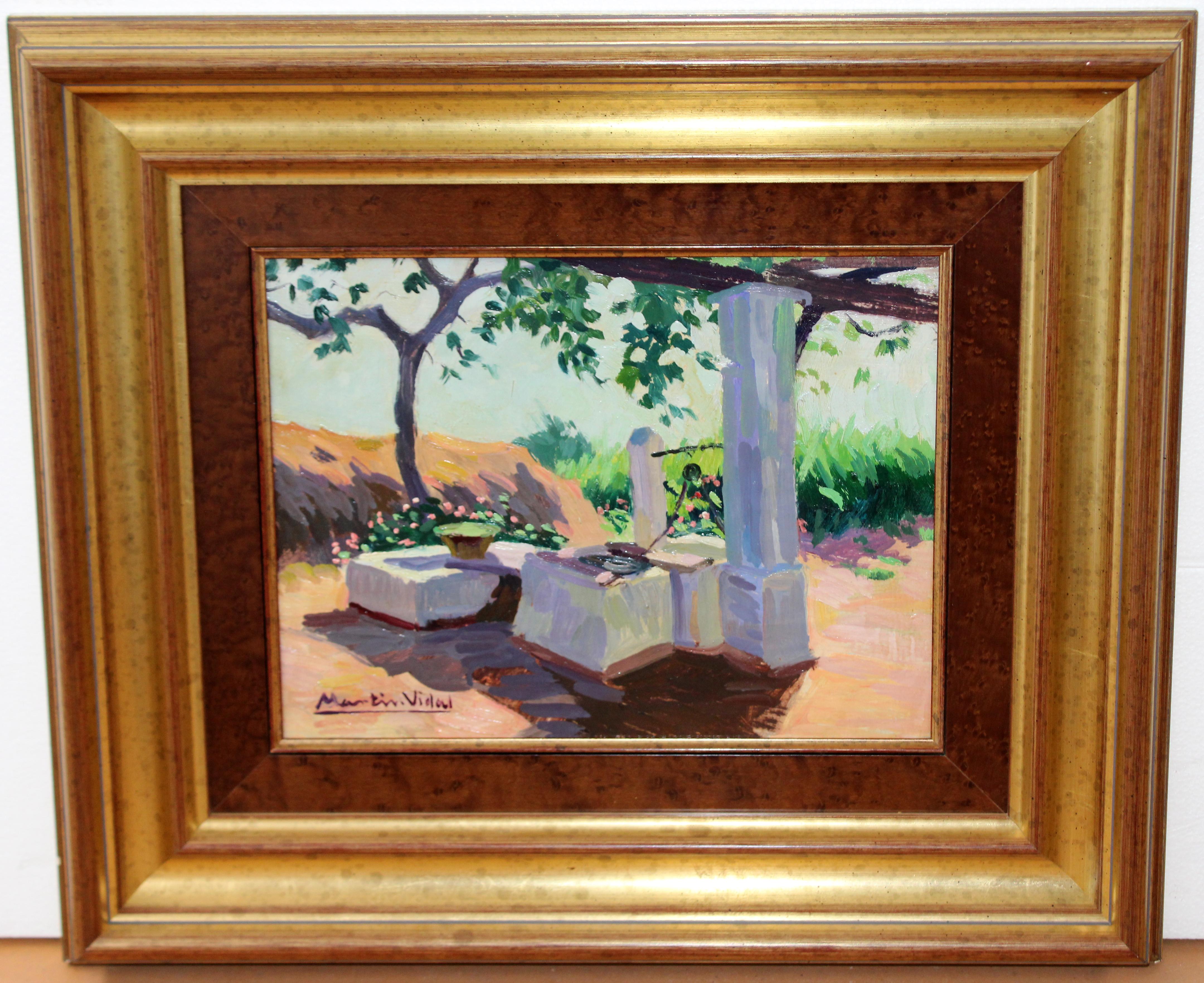 Martin Vidal Corella Landscape Painting - Rincón Mediterráneo, 1930s Impressionist Oil Painting on Panel