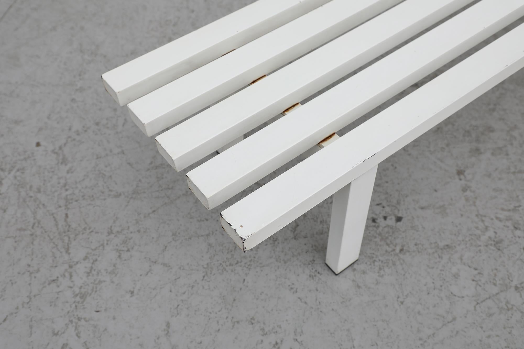 Martin Visser (attr) Mid-Century White Metal Slatted Bench 1