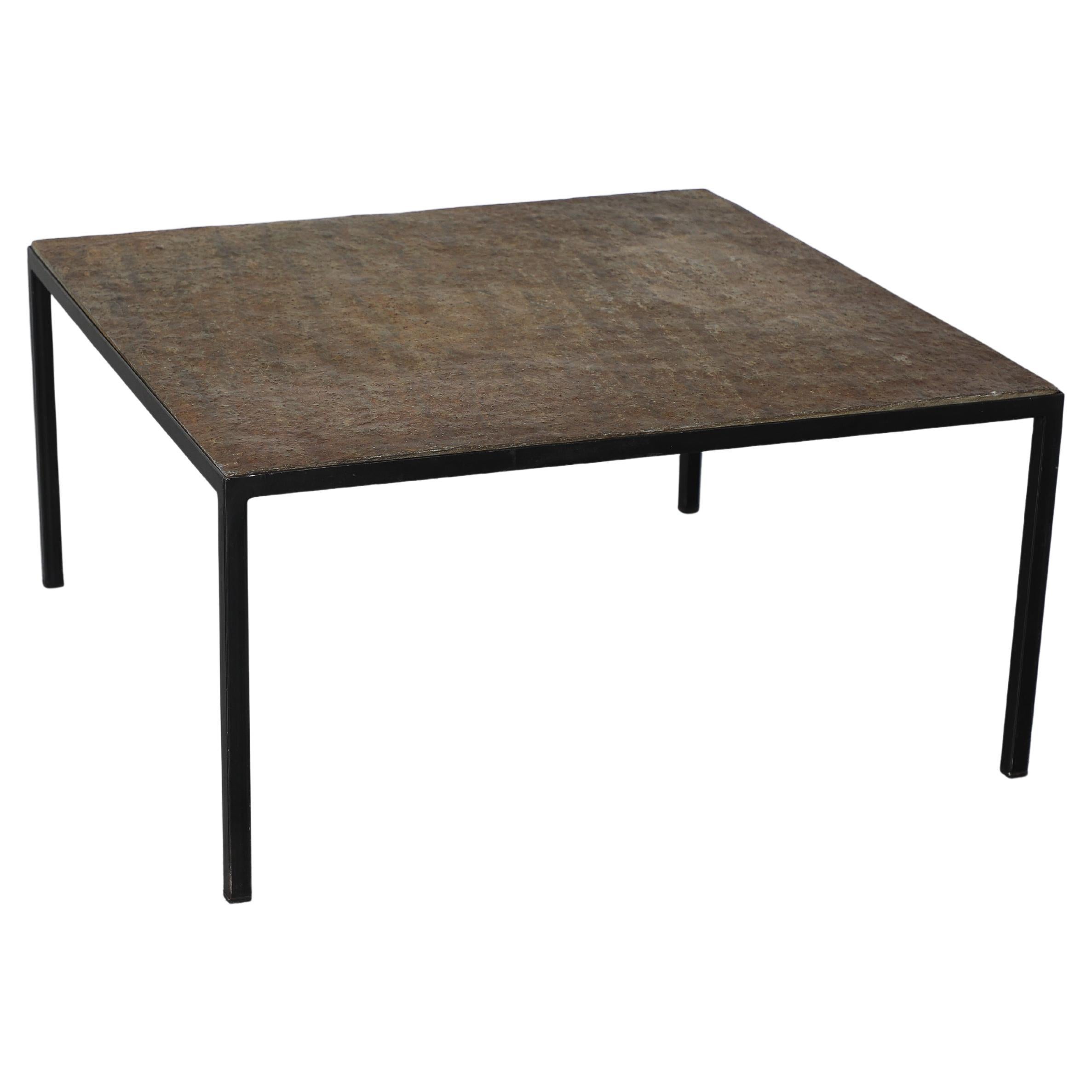 Martin Visser (attr) Square Stone Top Side or Coffee Table with Metal Frame