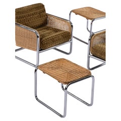 Martin Visser Cantilever Cube Chrome Wicker Modern Lounge Chairs and Tables