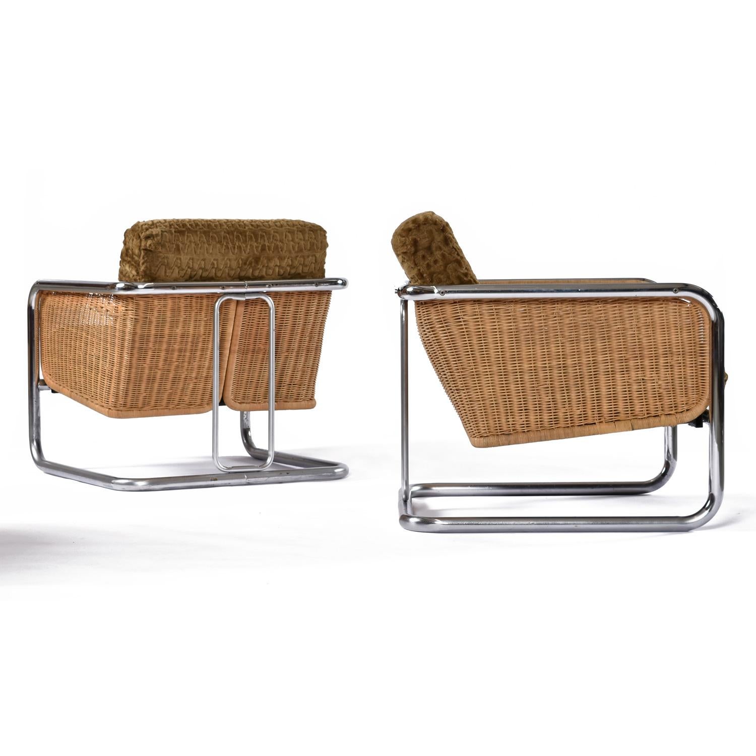 Américain Martin Visser Cube Cantilever en osier chromé Chaises et tables de salon modernes en vente