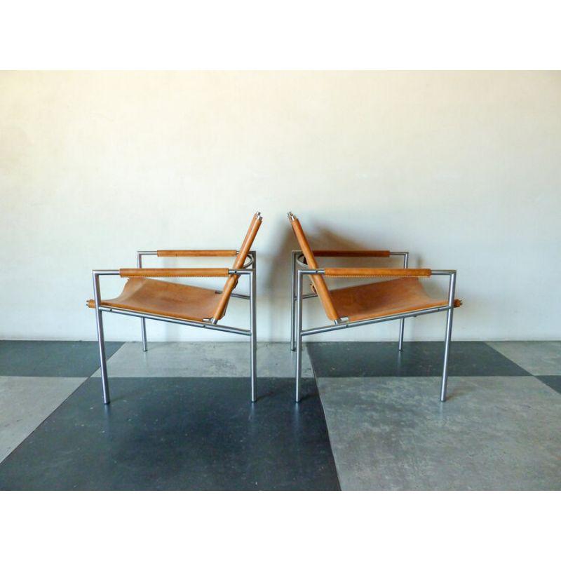 Mid-Century Modern Martin Visser Cognac Lounge Chairs with Cognac Leather