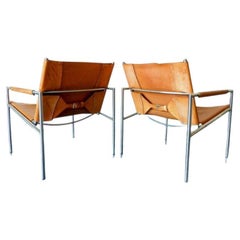 Fauteuils de salon Martin Visser couleur cognac avec cuir cognac