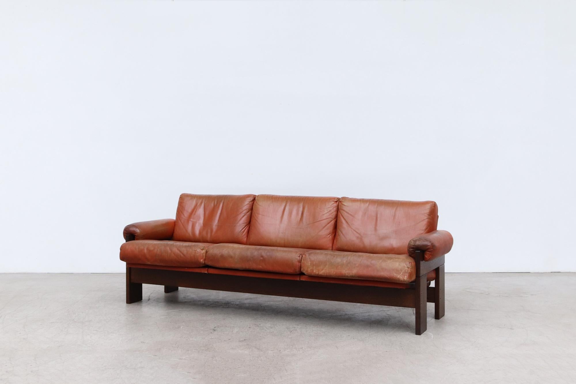 Martin Visser Coral Leather and Wenge 3 Seater Sofa at 1stDibs coral
