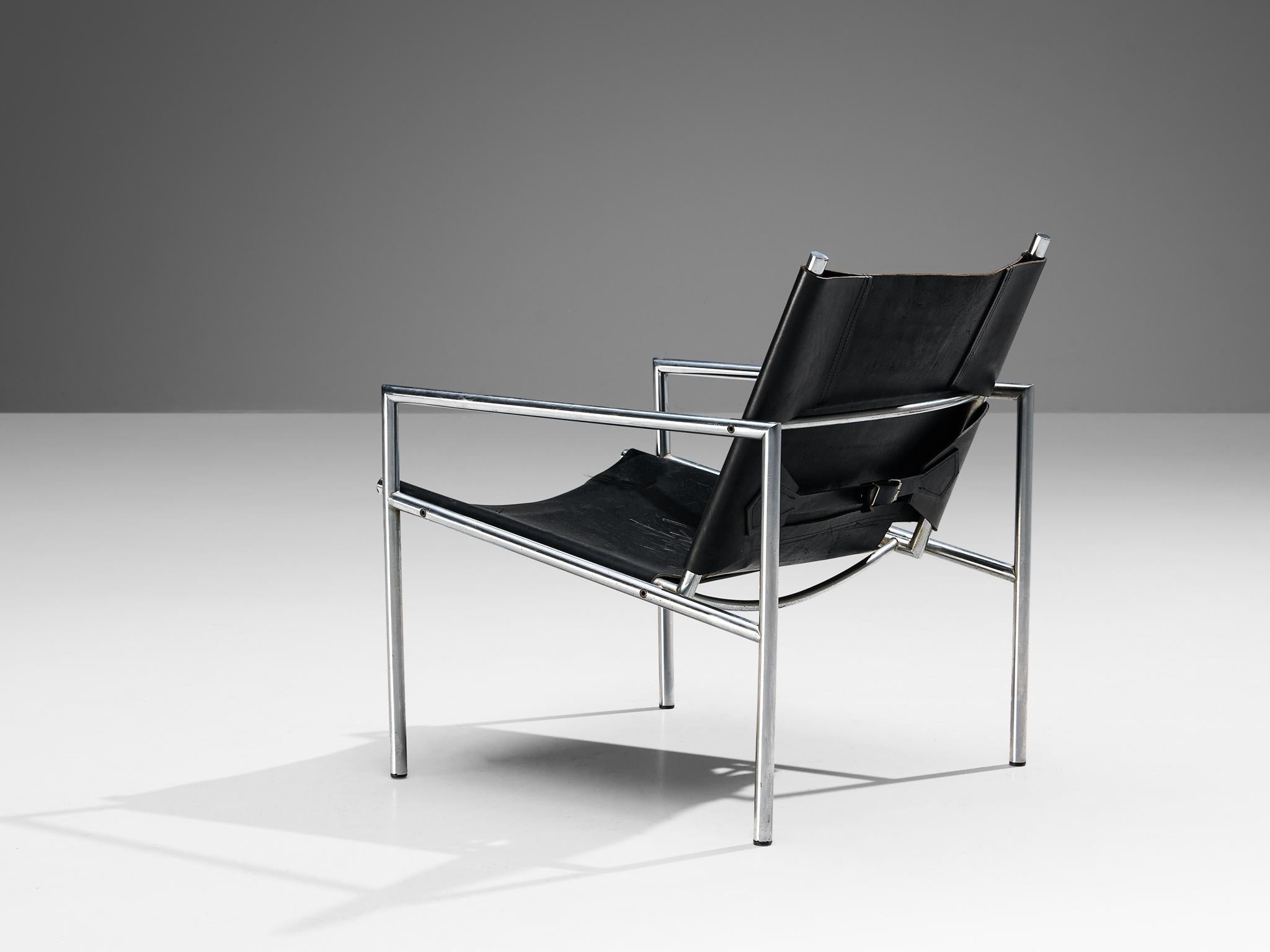 Dutch Martin Visser for 'T Spectrum Armchairs in Black Leather  For Sale