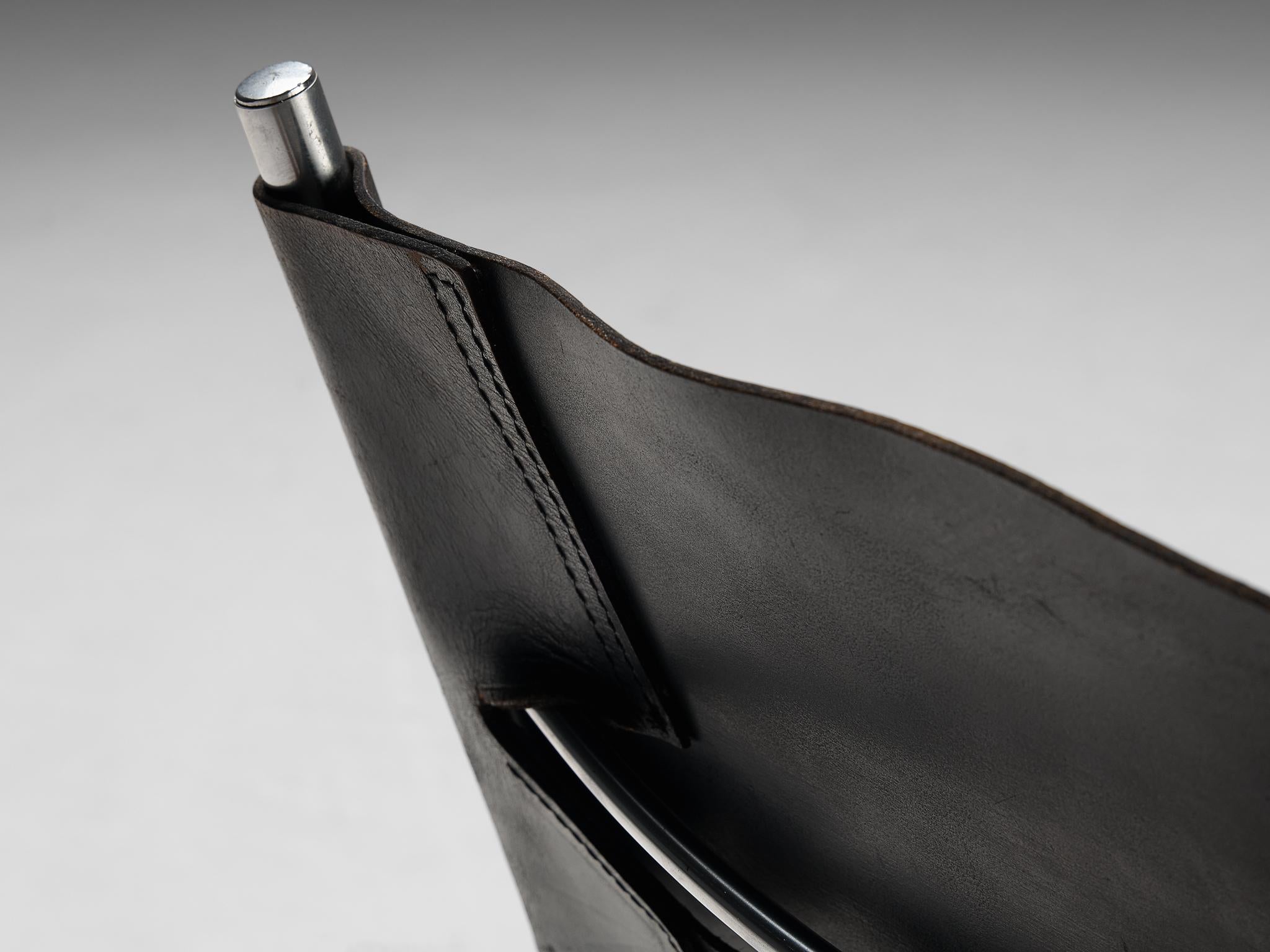 Mid-Century Modern Martin Visser pour AT&T Chaise de salle à manger en cuir noir  en vente