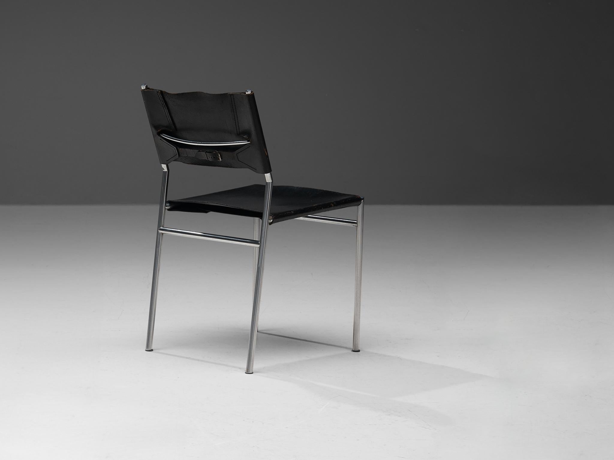 Martin Visser for 'T Spectrum Dining Chair in Black Leather  In Good Condition For Sale In Waalwijk, NL