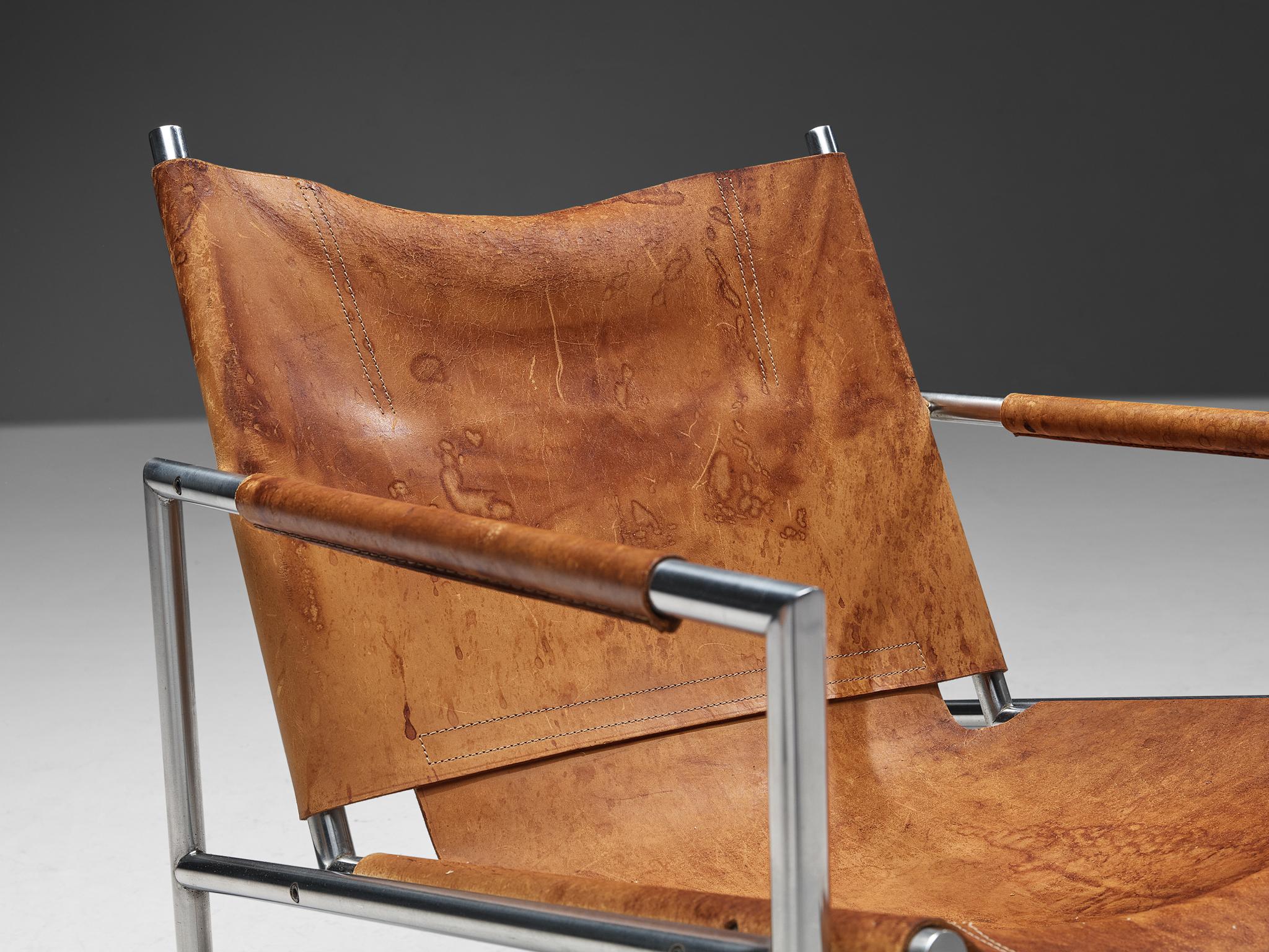 Mid-Century Modern Martin Visser for 't Spectrum Pair of Armchairs in Patinated Cognac Leather  For Sale