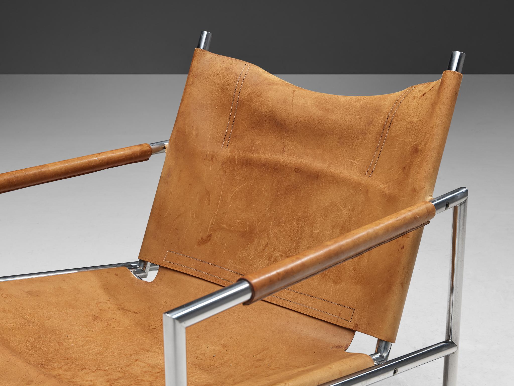 Paire de fauteuils « t Spectrum » de Martin Visser en cuir cognac patiné  en vente 1