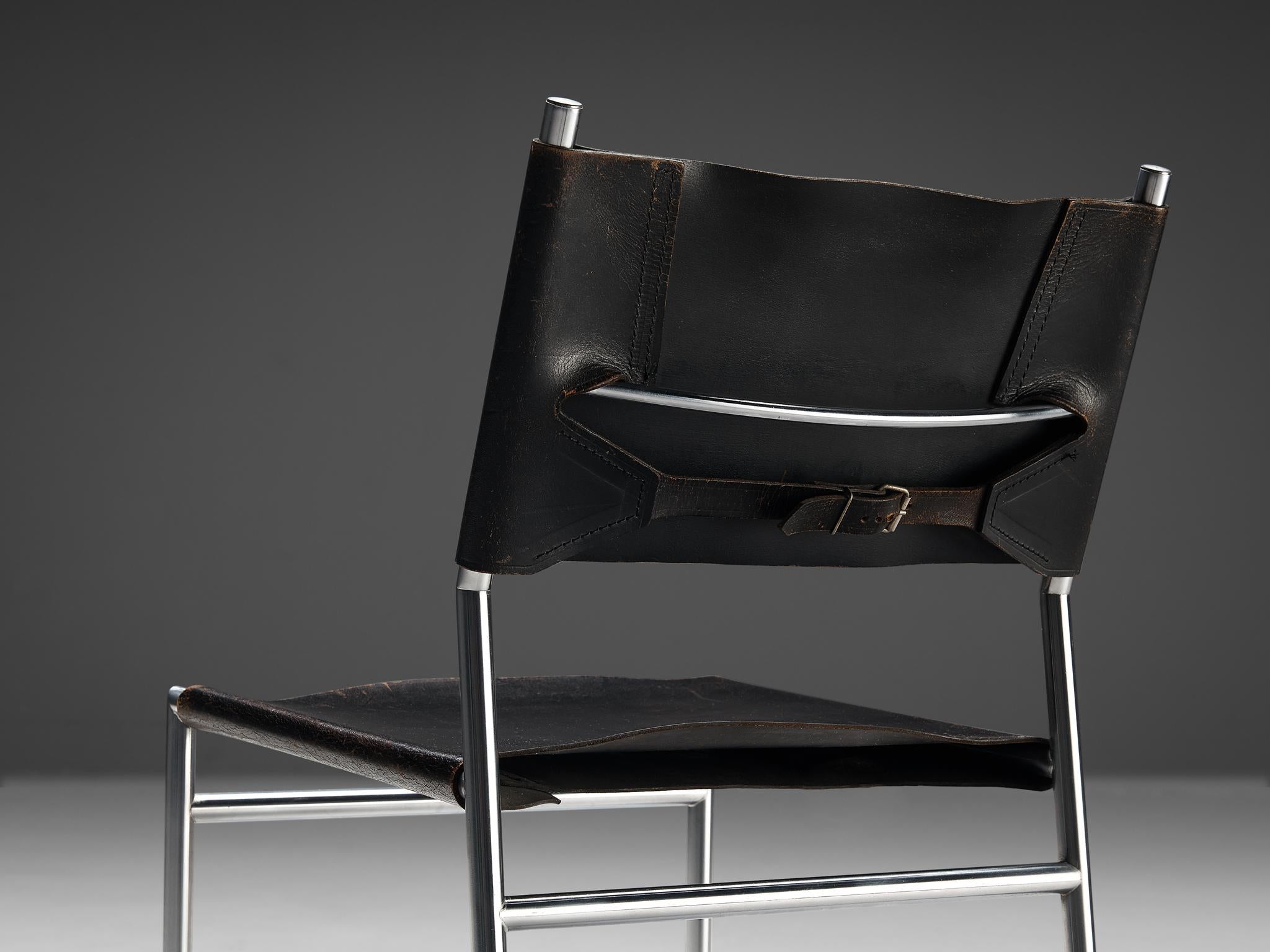 Mid-Century Modern Martin Visser for 'T Spectrum Pair of Dining Chairs in Black Leather