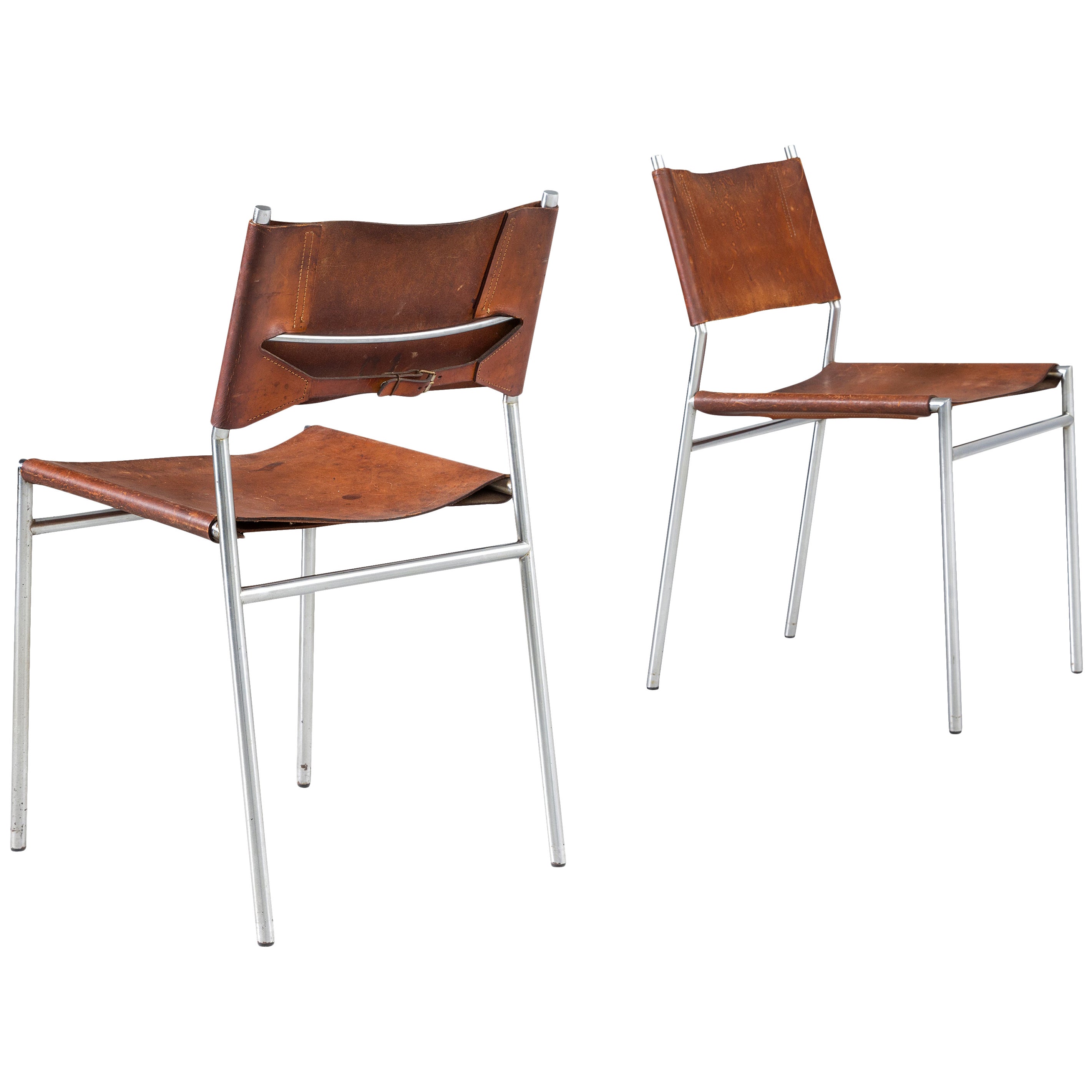 Martin Visser for 
t Spectrum Pair of Dining Chairs in Cognac Leather