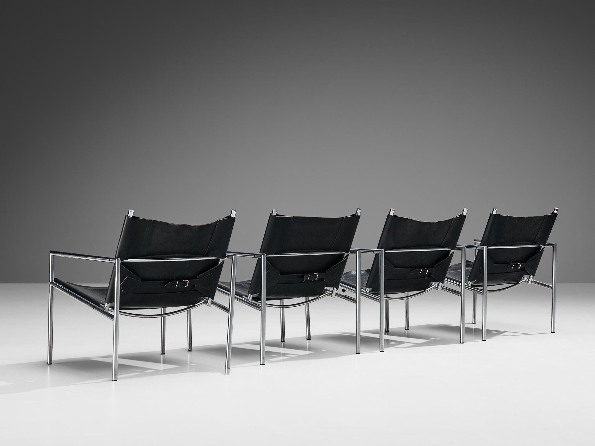 Martin Visser for 'T Spectrum Set of Four Armchairs in Black Leather 1