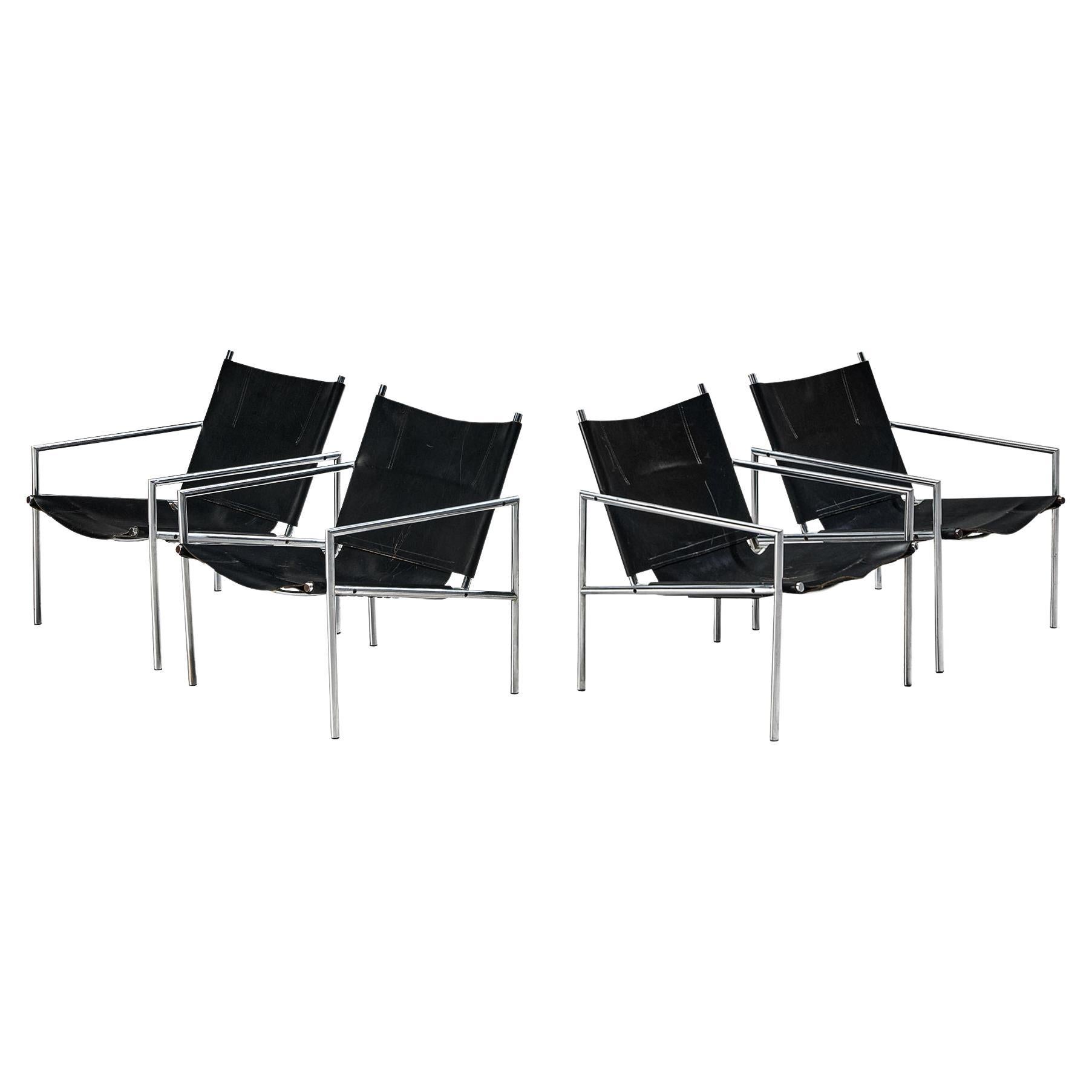 Martin Visser for 'T Spectrum Set of Four Armchairs in Black Leather