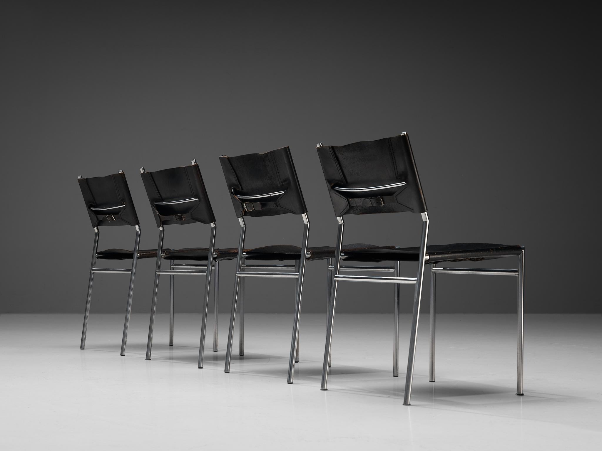 Martin Visser for 'T Spectrum Set of Four Dining Chairs in Black Leather In Good Condition In Waalwijk, NL