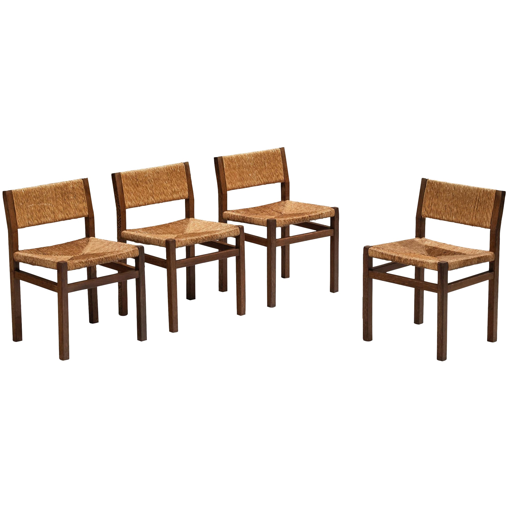 Martin Visser für 't Spectrum Satz von vier Esszimmerstühlen in Wenge und Stroh