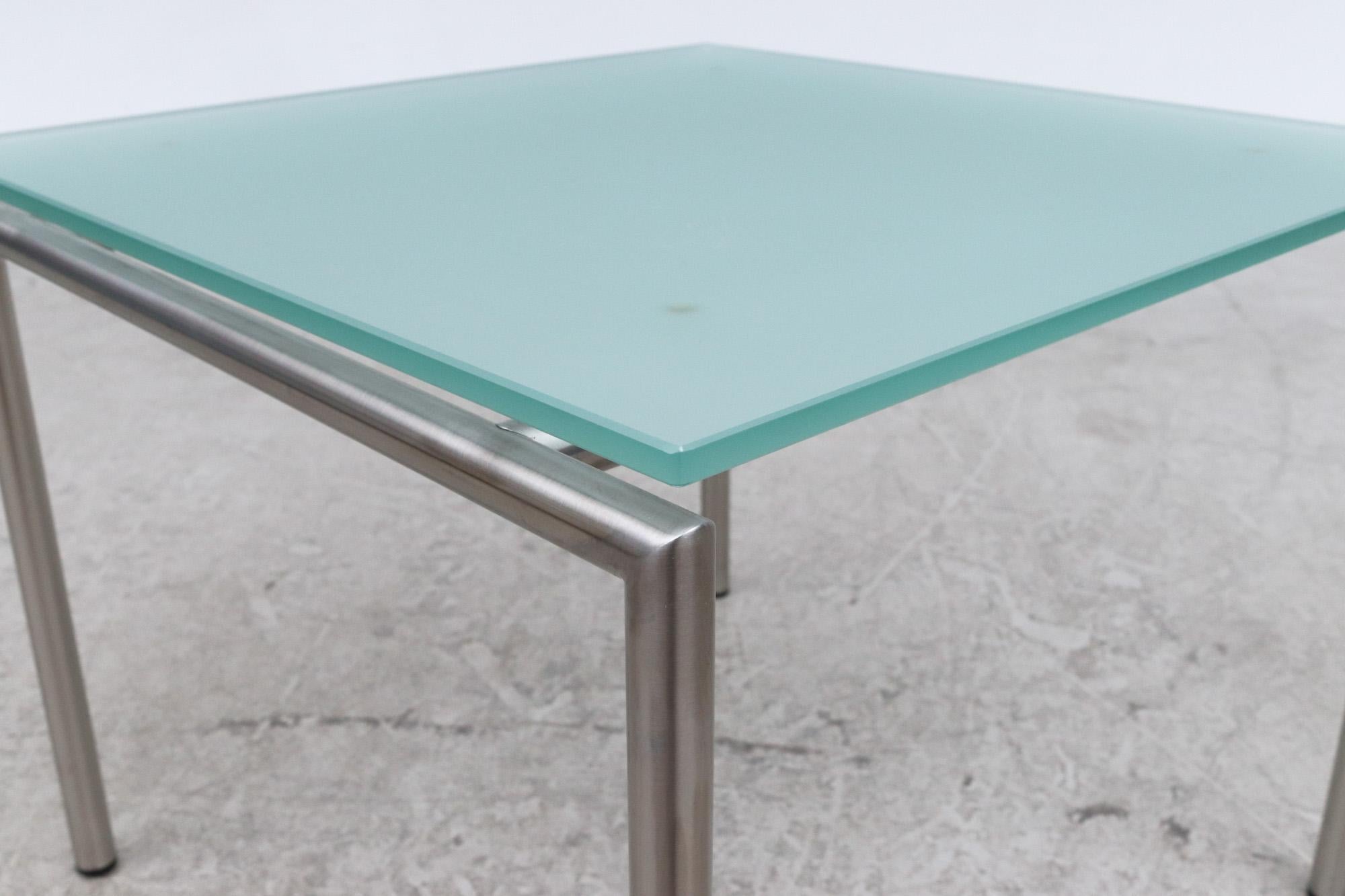 Dutch Martin Visser Frosted Glass and Chrome Side Table