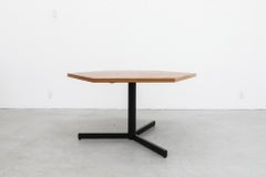 Martin Visser Inspired Hexagon Pedestal Table with Walnut Top and Black Base