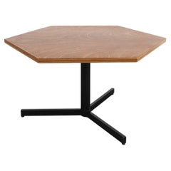 Vintage Martin Visser Inspired Hexagon Pedestal Table with Walnut Top and Black Base