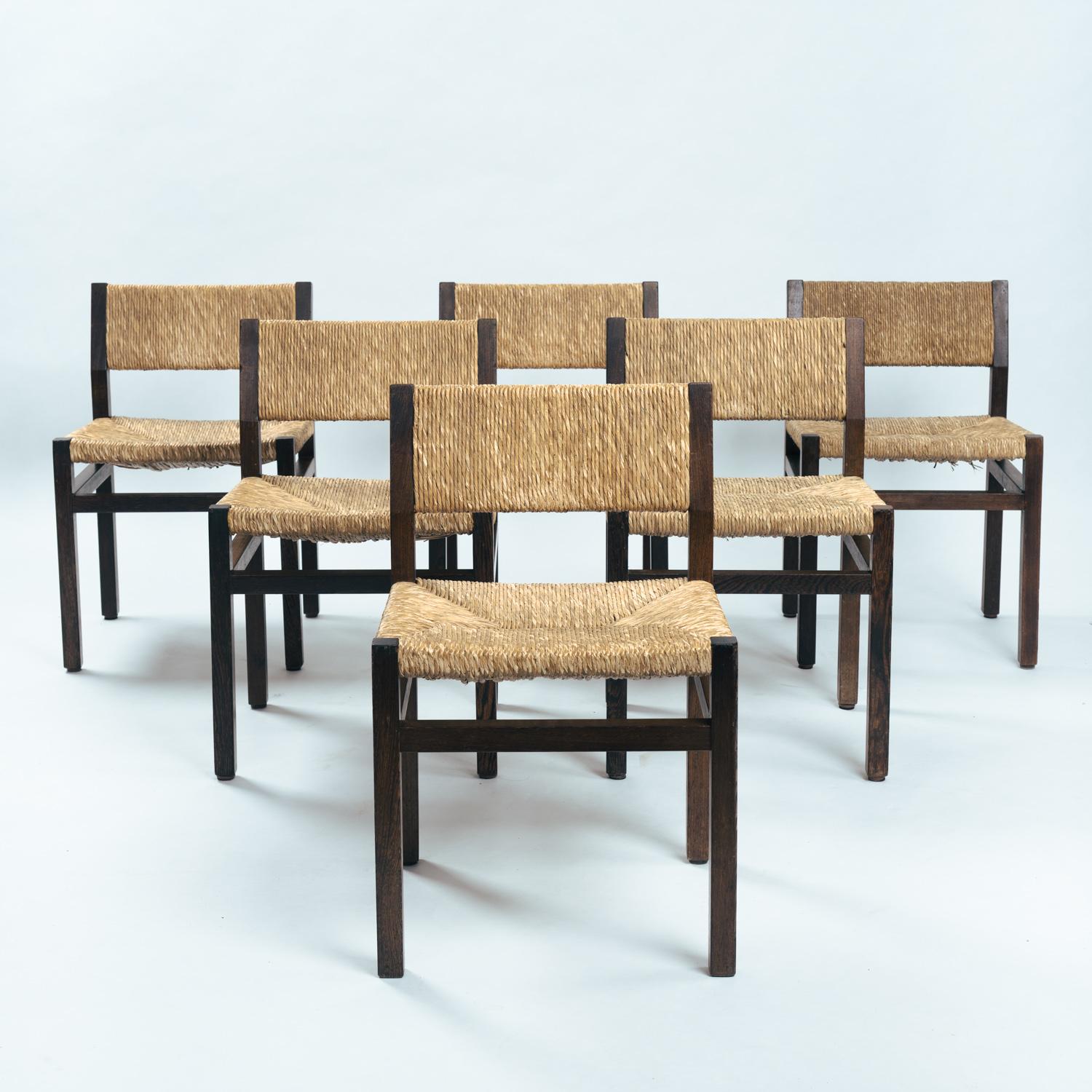 Mid-Century Modern Martin Visser japanese rush seat & back wengé chairs, Spectrum, 1960's.