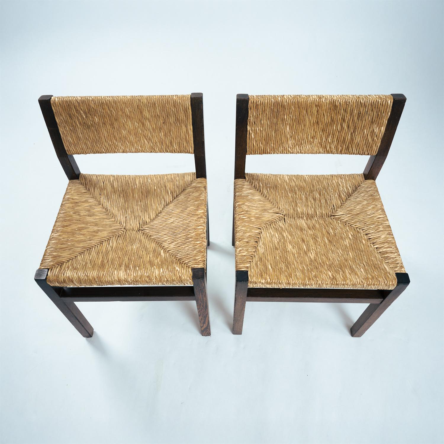 Hand-Woven Martin Visser japanese rush seat & back wengé chairs, Spectrum, 1960's.