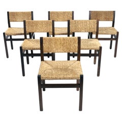 Sillas de wengé con asiento y respaldo de junco japonés Martin Visser, Spectrum, años 60.