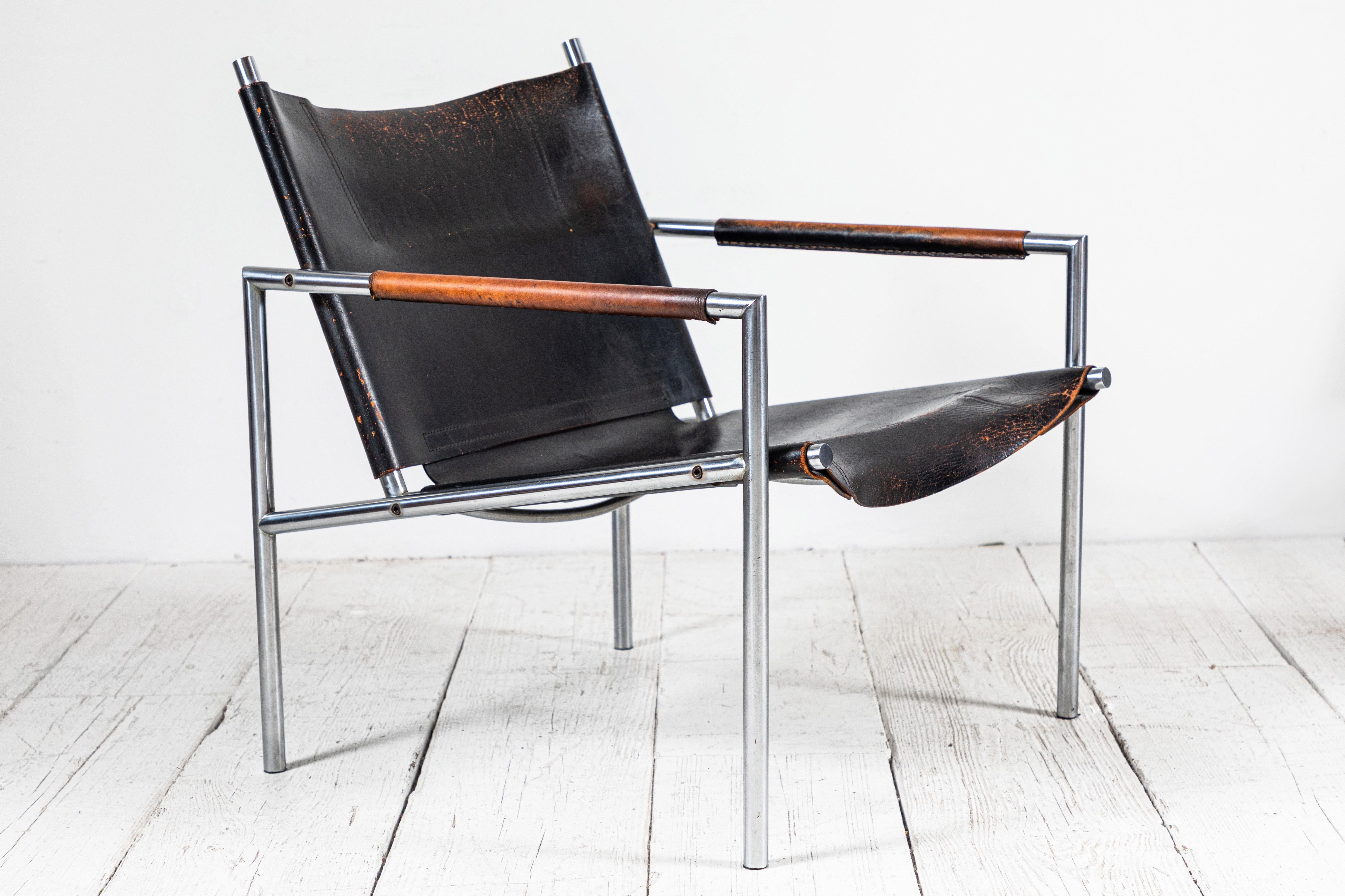 Danish Martin Visser Leather and Chrome Easy Chair