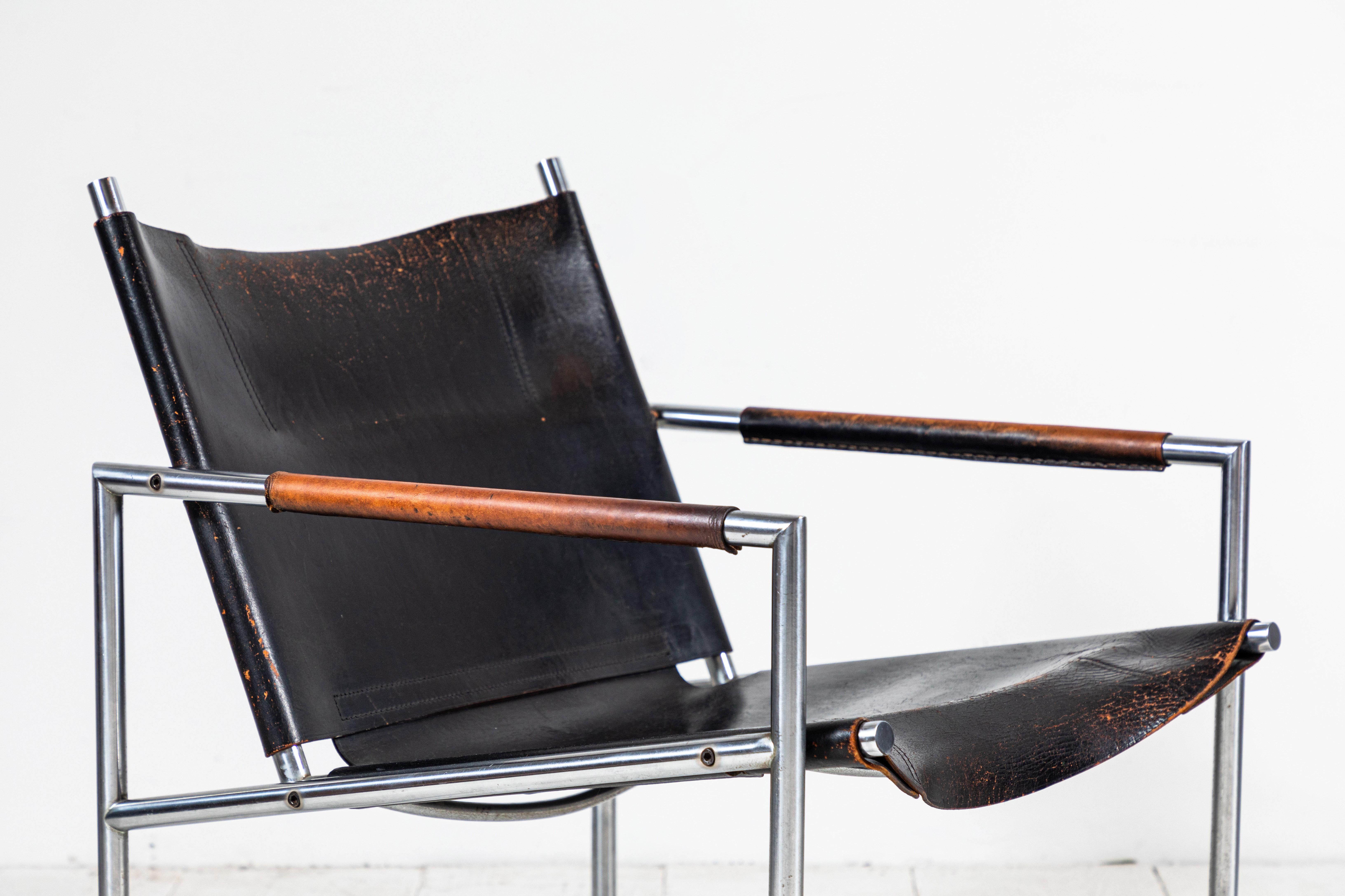 Danish Martin Visser Leather and Chrome Easy Chair