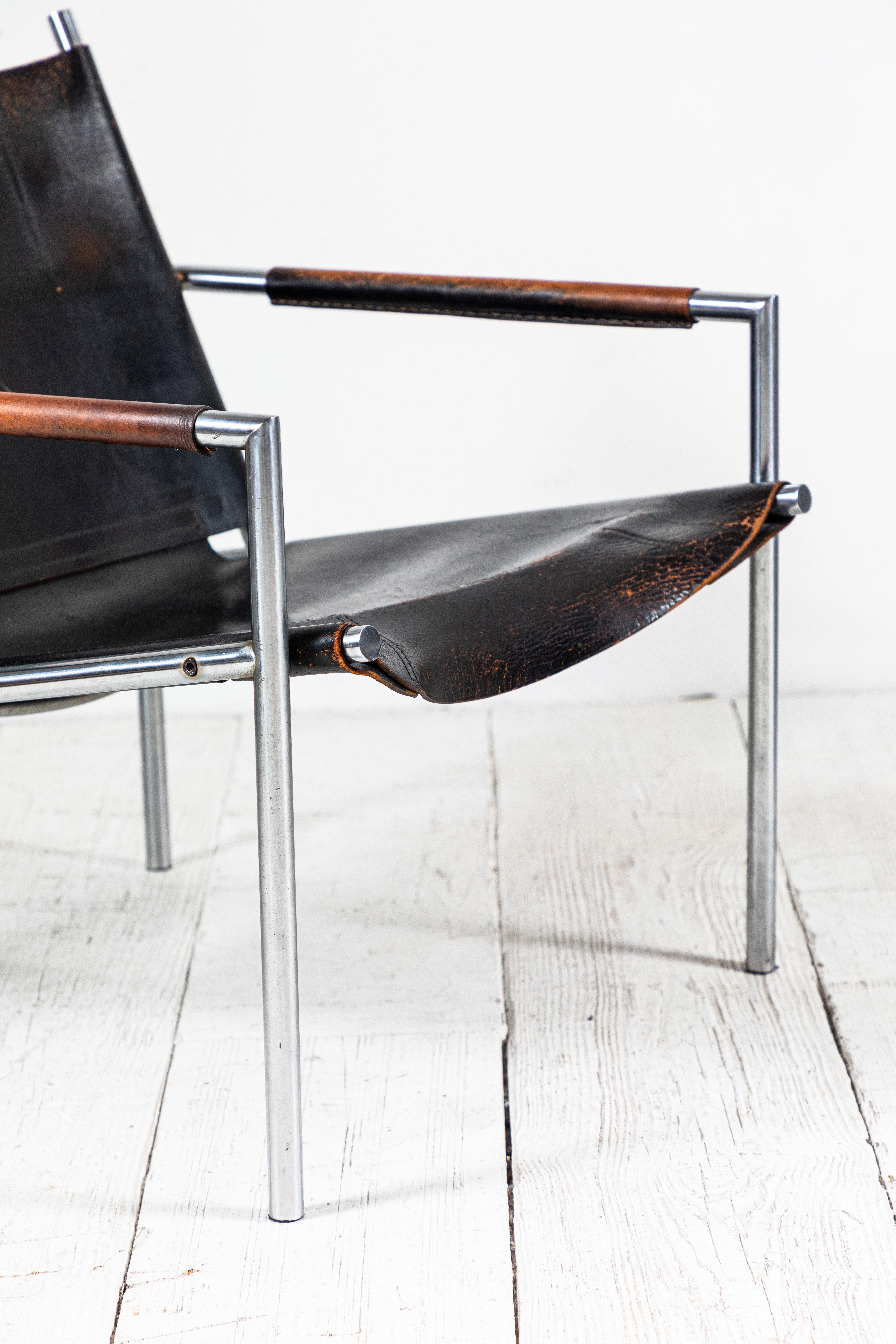 Martin Visser Leather and Chrome Easy Chair In Good Condition In Los Angeles, CA