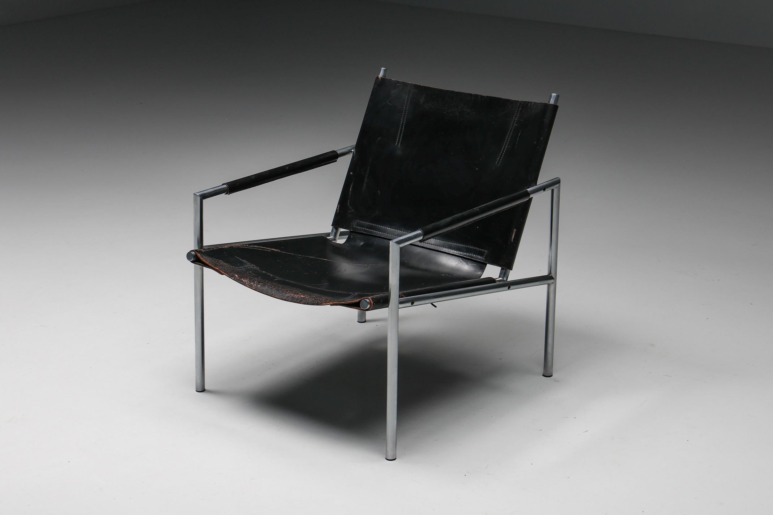 Leather Martin Visser Model SZ02 Armchair for t Spectrum, 1960s
