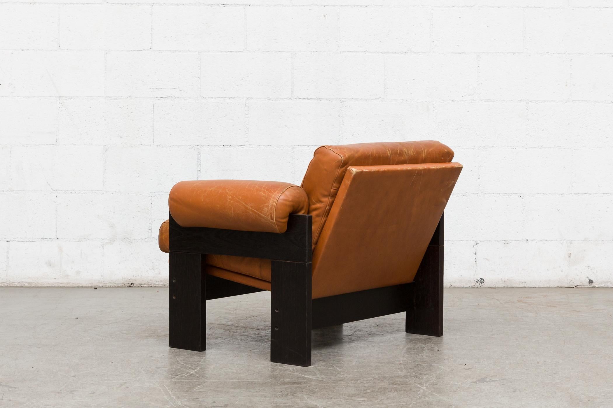 Mid-Century Modern Martin Visser Rust Leather and Wenge Lounge Chair