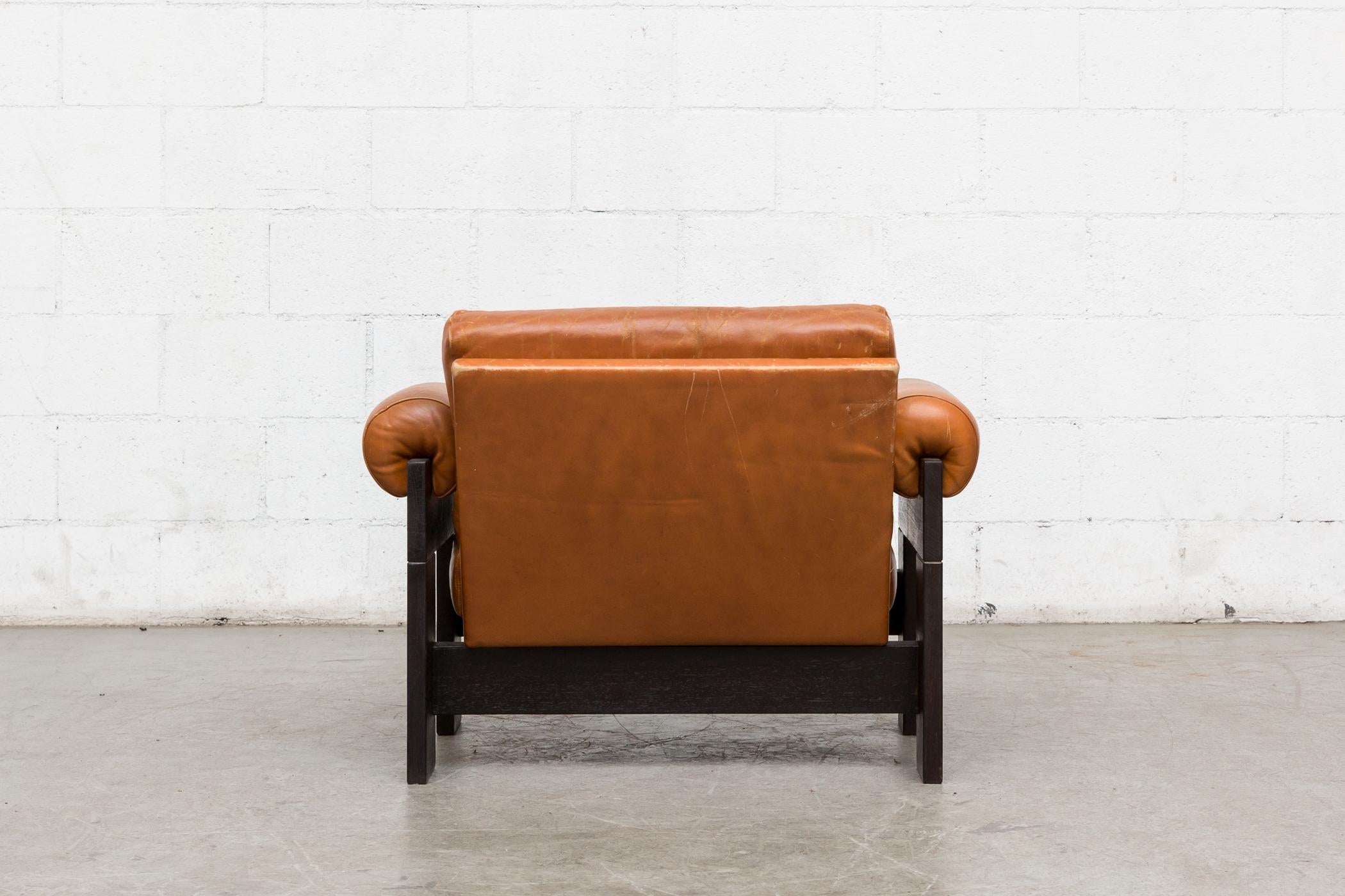 Dutch Martin Visser Rust Leather and Wenge Lounge Chair