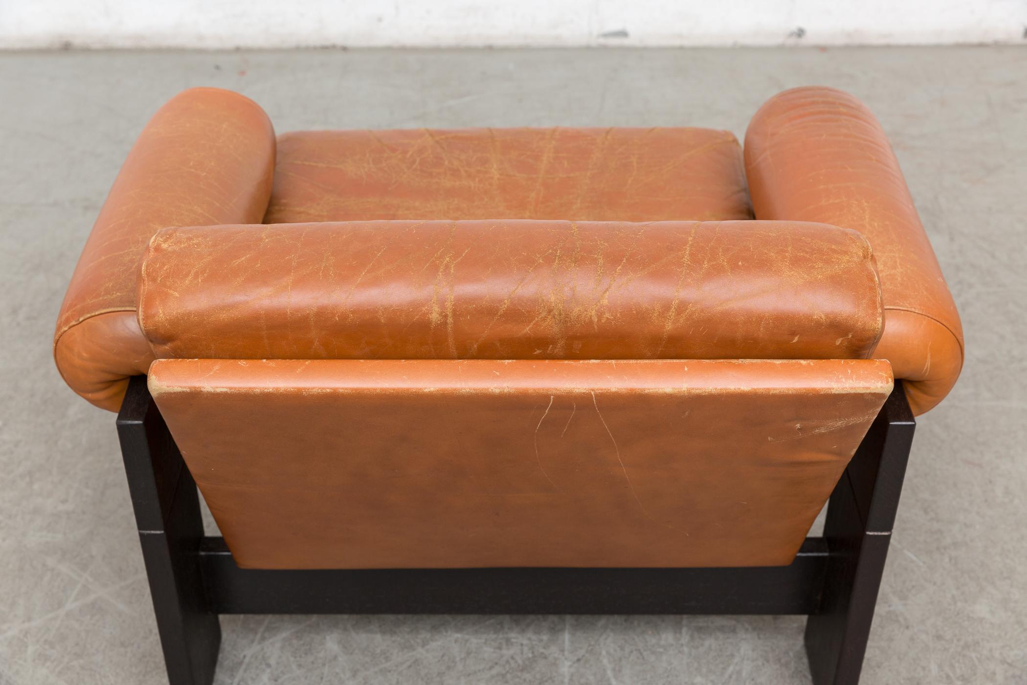 Martin Visser Rust Leather and Wenge Lounge Chair In Good Condition In Los Angeles, CA