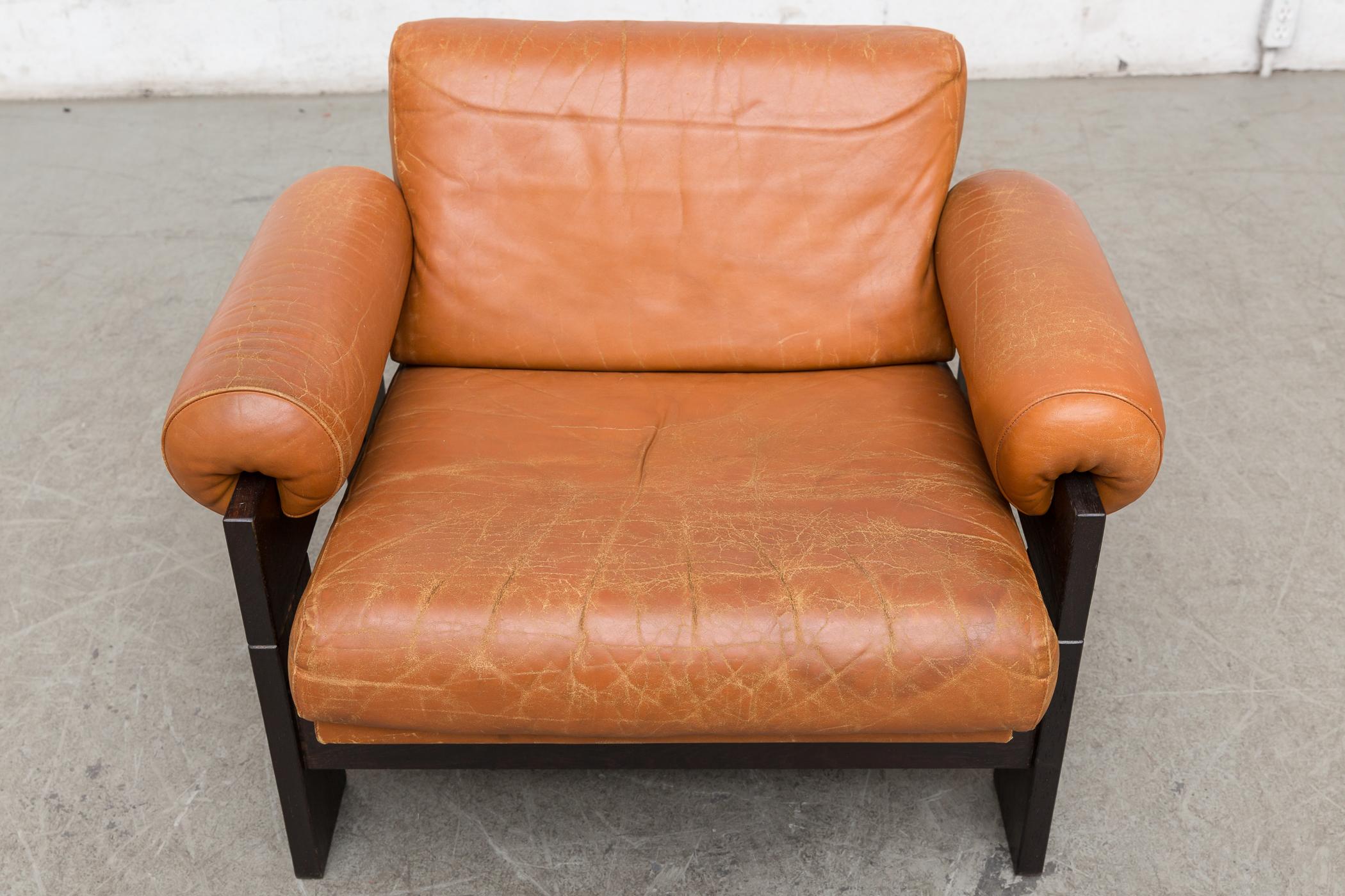 Mid-20th Century Martin Visser Rust Leather and Wenge Lounge Chair
