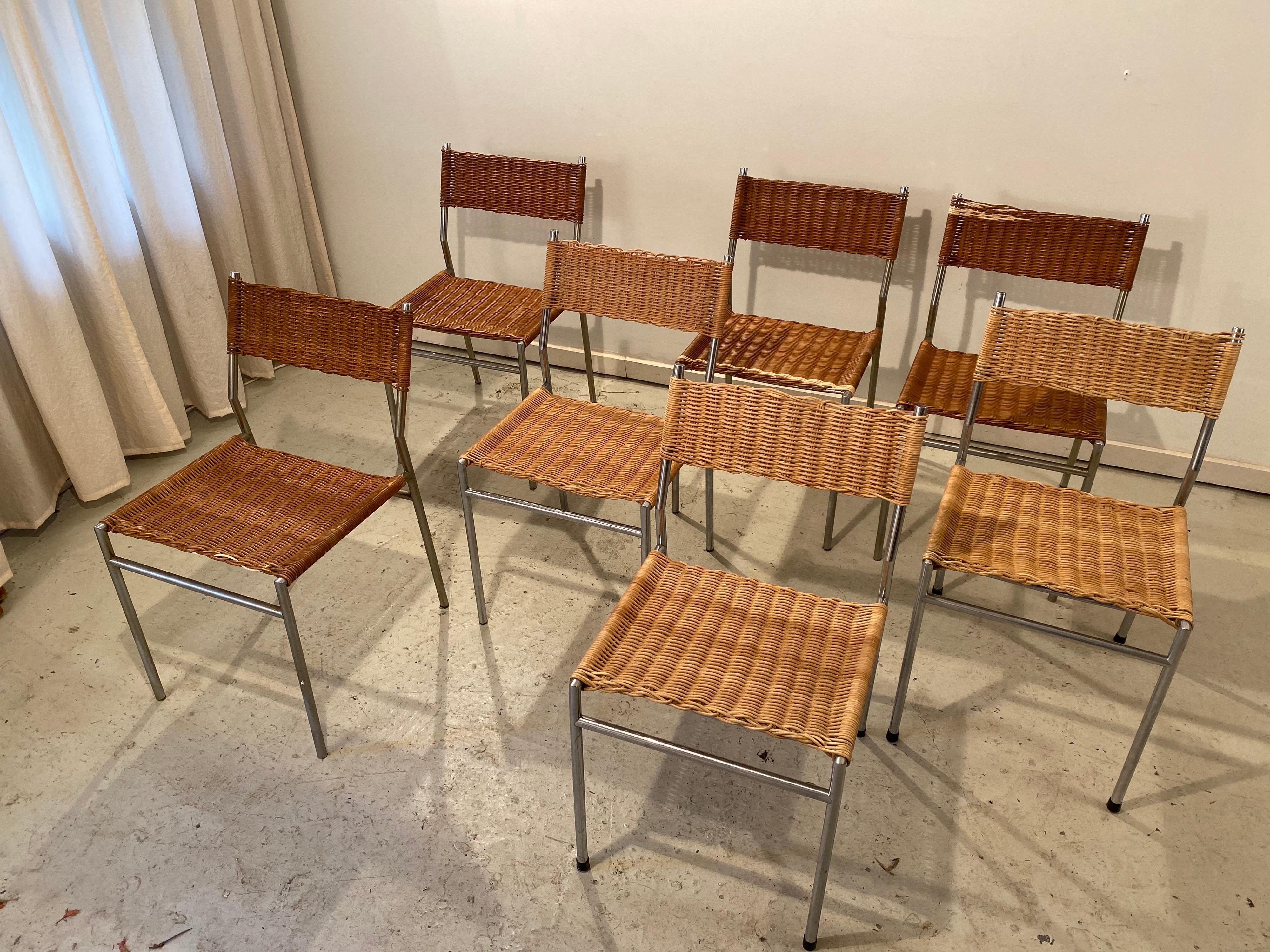 Mid-Century Modern Martin Visser SE05 Wicker Dining Chairs, 12 available