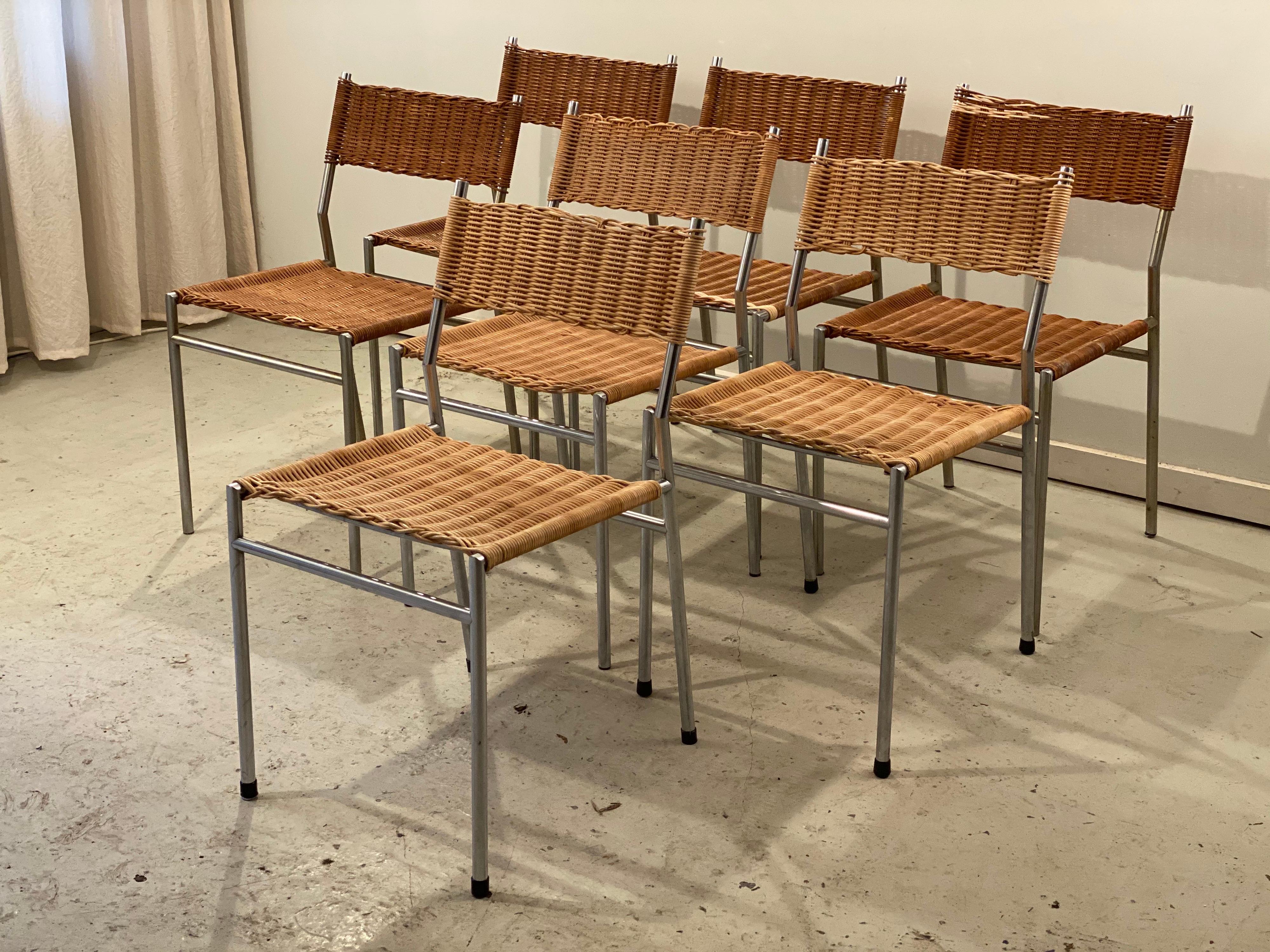 Aluminum Martin Visser SE05 Wicker Dining Chairs, 12 available