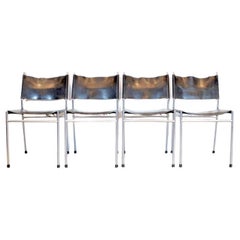 Martin Visser SE06 Dining Chairs in Black Leather and Chrome