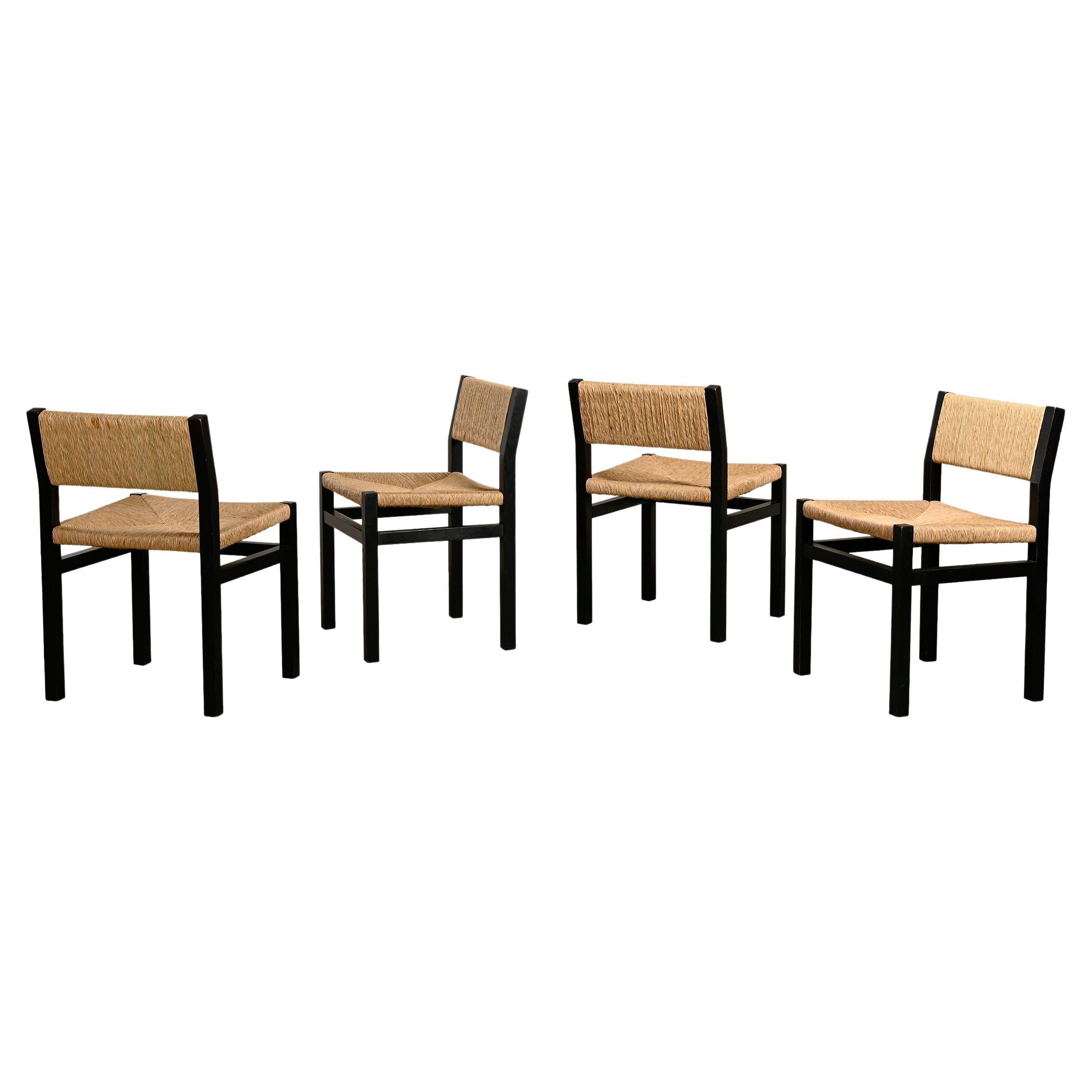 Martin Visser SE82 Chairs in Black Wood and hand woven Rush Seats for Spectrum For Sale