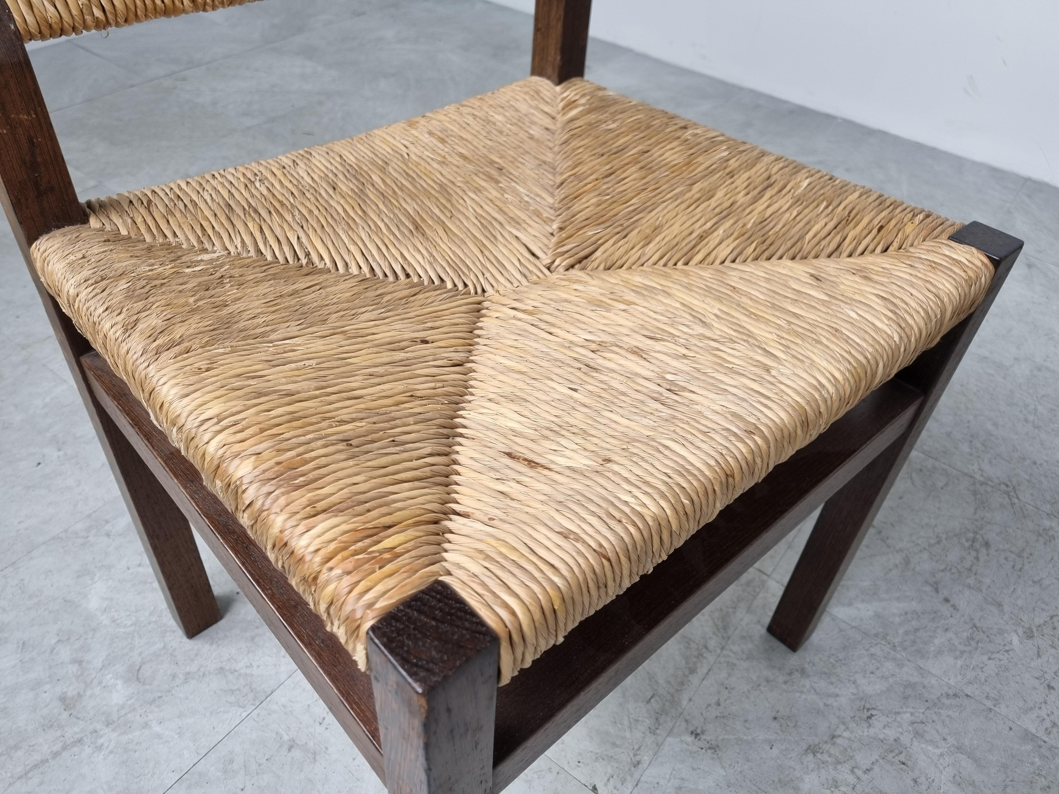 Mid century Wengé and wicker dining chairs designed by Martin Visser and Walter Antonis for 't Spectrum.

1970s - Netherlands

Good overall condition.

Dimensions:
Height: 73cm/28.74