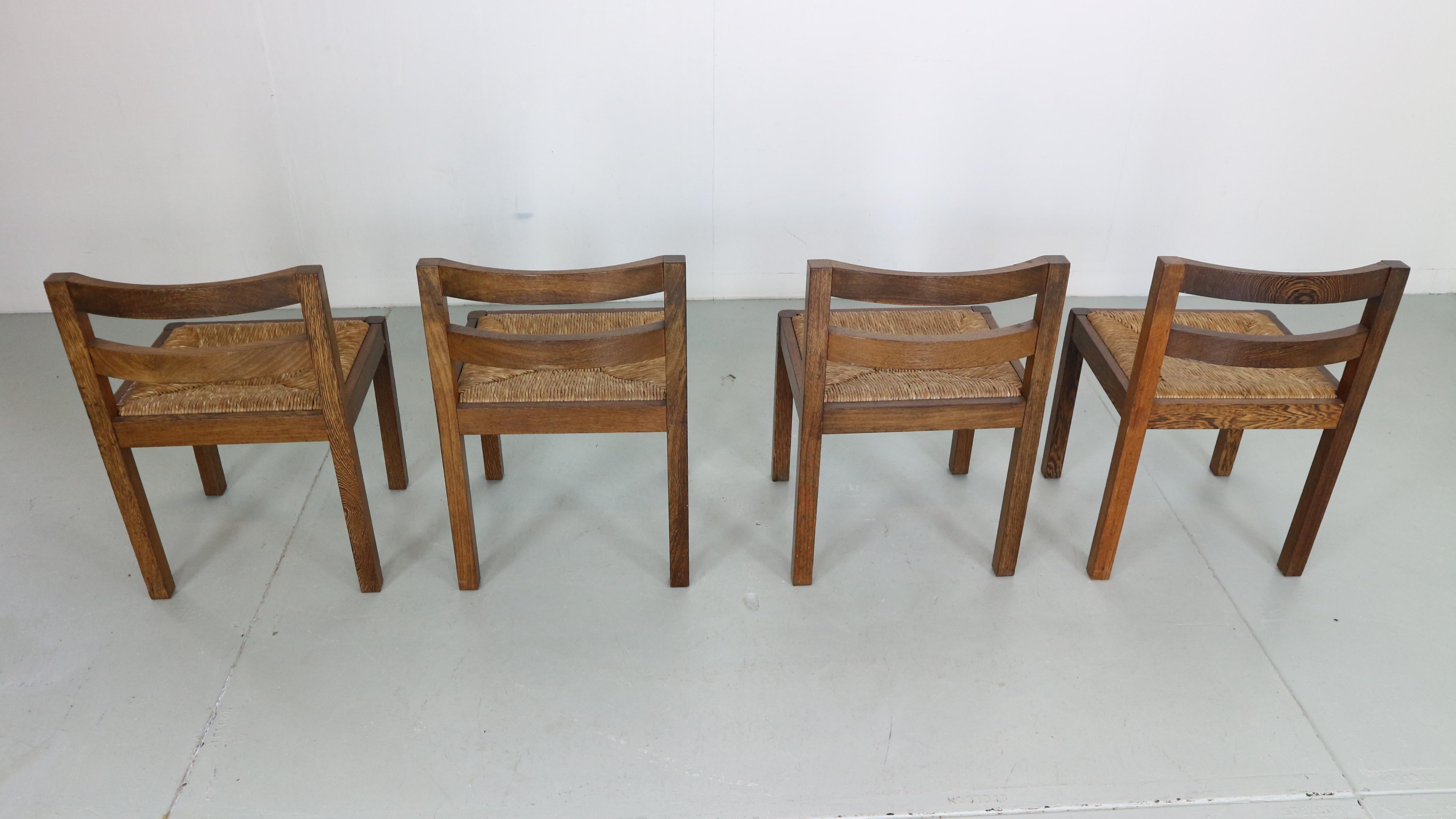 Rotin Ensemble de 4 chaises de salle à manger de Martin Visser pour T' Spectrum, 1960, Pays-Bas en vente