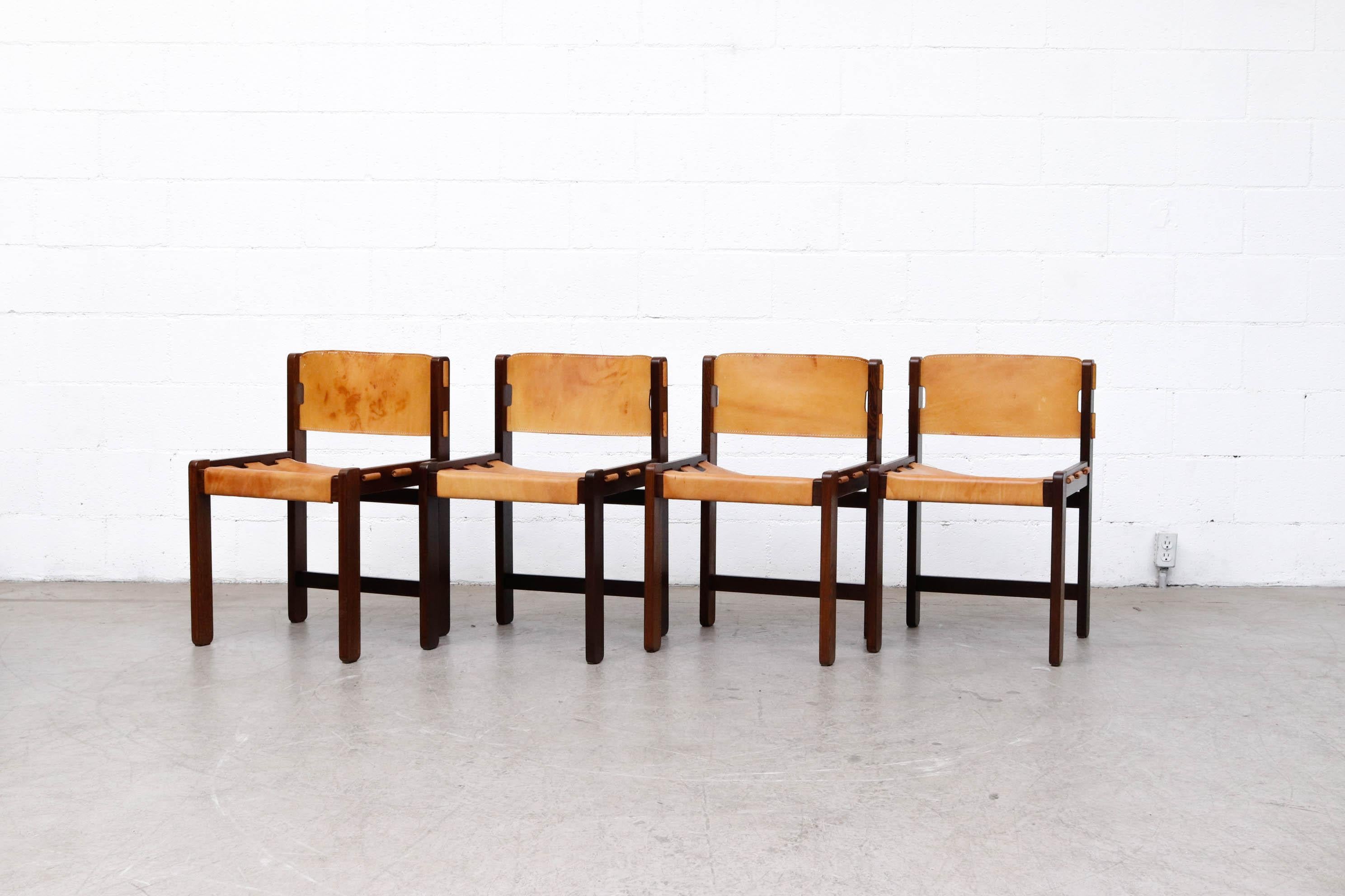 Mid-Century Modern Martin Visser Set of 4 Leather and Wenge Dining Chairs