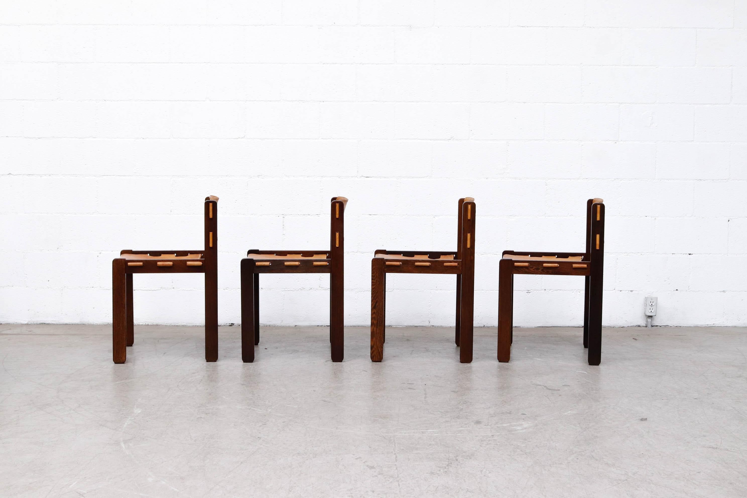 Dutch Martin Visser Set of 4 Leather and Wenge Dining Chairs