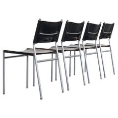 Martin Visser Set of 4 'SE06' Chairs in Patinated Black Leather 1960