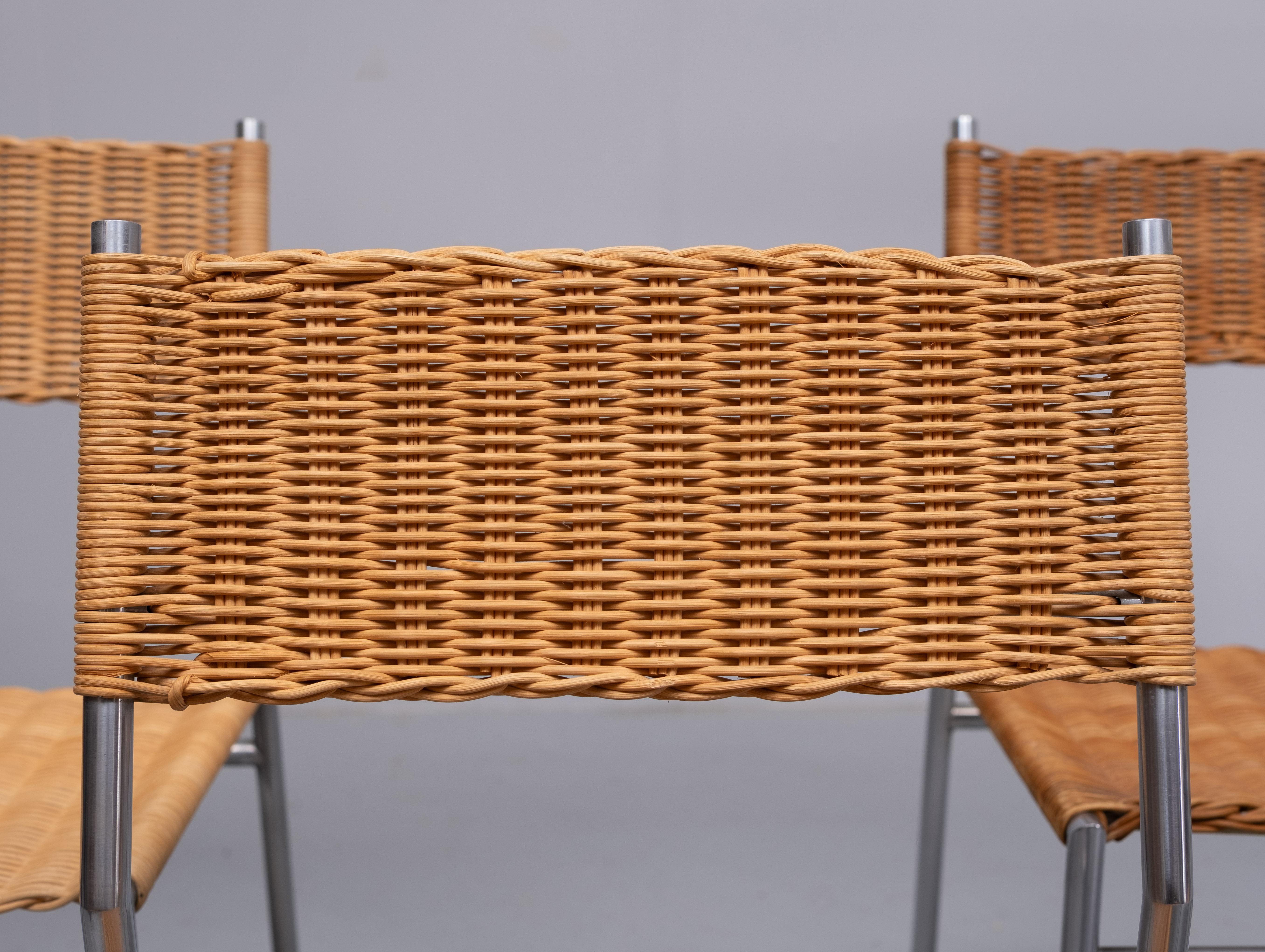 Wicker Martin Visser set of 6 Dining Chairs SE05 for 't Spectrum, 1960 For Sale