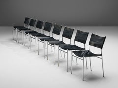 Martin Visser Set of Eight Dining Chairs in Original Black Leather