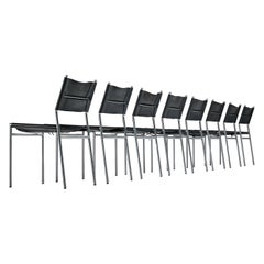 Used Martin Visser Set of Eight Dining Chairs in Original Black Leather