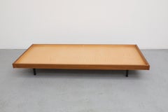 Martin Visser Style Light Teak Daybed with Bolster and Black Enameled Legs