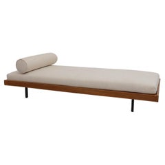 Martin Visser Style Light Teak Daybed with Bolster and Black Enameled Legs