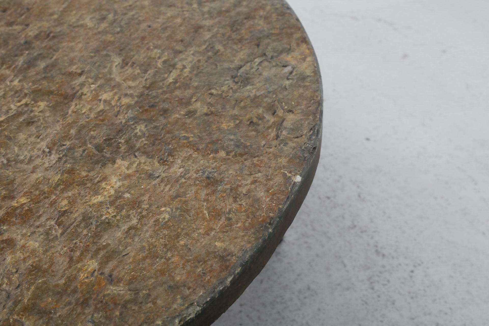 Martin Visser Style Round Natural Stone Topped Coffee Table with Chrome Base For Sale 4