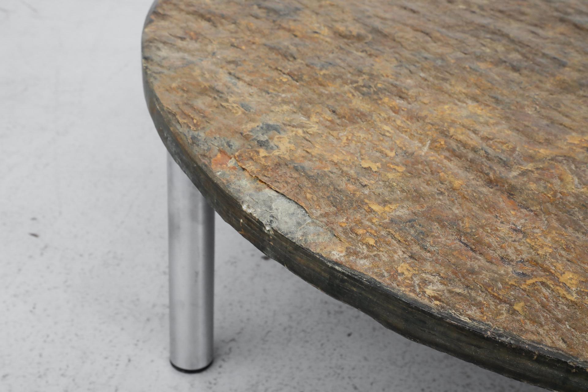 Martin Visser Style Round Natural Stone Topped Coffee Table with Chrome Base For Sale 3